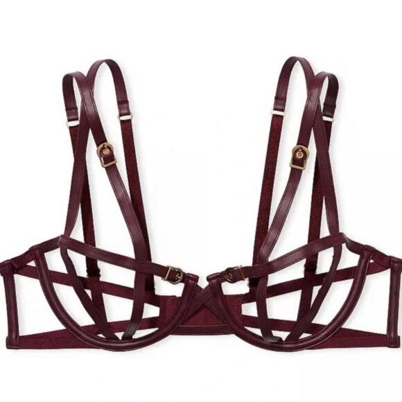 Victoria's Secret Very Sexy Leather Strappy Unlined Balconette Cage Demi Bra S - Picture 1 of 2